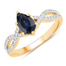 Load image into Gallery viewer, 1.14 Carat Genuine Blue Sapphire and White Diamond 14K Yellow Gold Ring