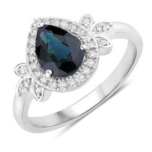 将图片加载到图库查看器,1.54 Carat Genuine Blue Sapphire and White Diamond 14K White Gold Ring