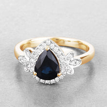 Load image into Gallery viewer, 1.54 Carat Genuine Blue Sapphire and White Diamond 14K Yellow Gold Ring