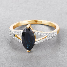 Load image into Gallery viewer, 1.50 Carat Genuine Blue Sapphire and White Diamond 14K Yellow Gold Ring