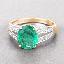 将图片加载到图库查看器,2.29 Carat Genuine Zambian Emerald and White Diamond 14K Yellow Gold Ring