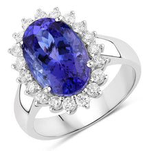 Load image into Gallery viewer, 5.92 Carat Genuine Tanzanite and White Diamond 14K White Gold Ring