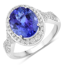 Load image into Gallery viewer, 4.12 Carat Genuine Tanzanite and White Diamond 14K White Gold Ring