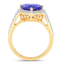 Load image into Gallery viewer, 4.10 Carat Genuine Tanzanite and White Diamond 14K Yellow Gold Ring