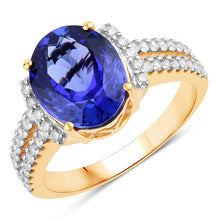 Load image into Gallery viewer, 4.20 Carat Genuine Tanzanite and White Diamond 14K Yellow Gold Ring