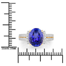 Load image into Gallery viewer, 4.20 Carat Genuine Tanzanite and White Diamond 14K Yellow Gold Ring