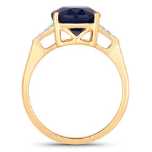 Load image into Gallery viewer, 4.46 Carat Genuine Blue Sapphire and White Diamond 14K Yellow Gold Ring