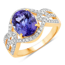 Load image into Gallery viewer, 3.56 Carat Genuine Tanzanite and White Diamond 14K Yellow Gold Ring
