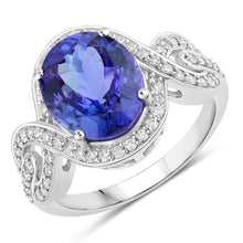 Load image into Gallery viewer, 4.54 Carat Genuine Tanzanite and White Diamond 14K White Gold Ring