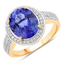 Load image into Gallery viewer, 4.02 Carat Genuine Tanzanite and White Diamond 14K Yellow Gold Ring