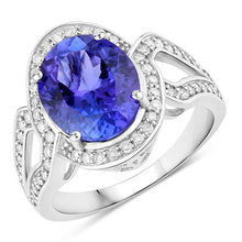 将图片加载到图库查看器,4.19 Carat Genuine Tanzanite and White Diamond 14K White Gold Ring