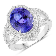 Load image into Gallery viewer, 6.56 Carat Genuine Tanzanite and White Diamond 14K White Gold Ring