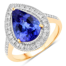 Load image into Gallery viewer, 3.37 Carat Genuine Tanzanite and White Diamond 14K Yellow Gold Ring