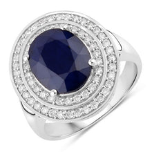 Load image into Gallery viewer, 4.82 Carat Genuine Blue Sapphire and White Diamond 14K White Gold Ring