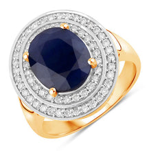 Load image into Gallery viewer, 4.82 Carat Genuine Blue Sapphire and White Diamond 14K Yellow Gold Ring