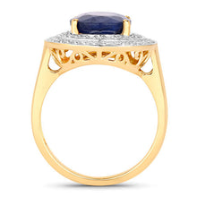 Load image into Gallery viewer, 4.82 Carat Genuine Blue Sapphire and White Diamond 14K Yellow Gold Ring