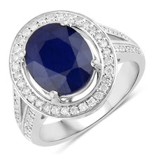 Load image into Gallery viewer, 4.74 Carat Genuine Blue Sapphire and White Diamond 14K White Gold Ring