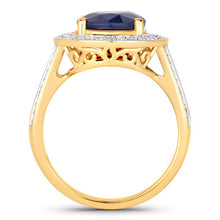 Load image into Gallery viewer, 4.74 Carat Genuine Blue Sapphire and White Diamond 14K Yellow Gold Ring