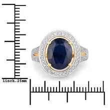 Load image into Gallery viewer, 4.74 Carat Genuine Blue Sapphire and White Diamond 14K Yellow Gold Ring