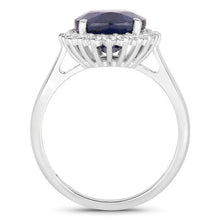 Load image into Gallery viewer, 4.63 Carat Genuine Blue Sapphire and White Diamond 14K White Gold Ring