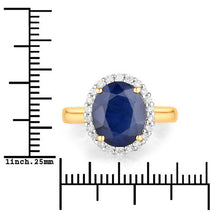 Load image into Gallery viewer, 4.63 Carat Genuine Blue Sapphire and White Diamond 14K Yellow Gold Ring