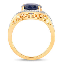 Load image into Gallery viewer, 4.69 Carat Genuine Blue Sapphire and White Diamond 14K Yellow Gold Ring