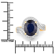 Load image into Gallery viewer, 4.69 Carat Genuine Blue Sapphire and White Diamond 14K Yellow Gold Ring