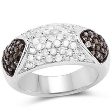 Load image into Gallery viewer, 0.94 Carat Genuine Champagne Diamond and White Diamond .925 Sterling Silver Ring