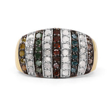 Load image into Gallery viewer, 14K Yellow Gold Plated 0.84 Carat Genuine Multi Diamond .925 Sterling Silver Ring