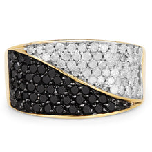 Load image into Gallery viewer, 14K Yellow Gold Plated 1.20 Carat Genuine Black Diamond and White Diamond .925 Sterling Silver Ring