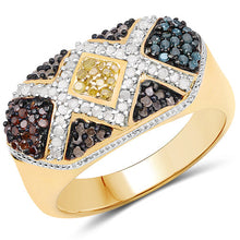 Load image into Gallery viewer, 14K Yellow Gold Plated 0.61 Carat Genuine Multi Diamond .925 Sterling Silver Ring