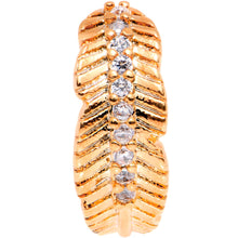 Load image into Gallery viewer, 18G Clear CZ Gem Rose Gold Tone Feather Seamless Circular Ring