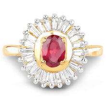 Load image into Gallery viewer, 14K Yellow Gold Plated 2.44 Carat Glass Filled Ruby and White Topaz .925 Sterling Silver Ring