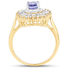 Load image into Gallery viewer, 14K Yellow Gold Plated 2.16 Carat Genuine Tanzanite & White Topaz .925 Sterling Silver Ring