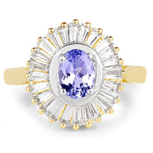 Load image into Gallery viewer, 14K Yellow Gold Plated 2.16 Carat Genuine Tanzanite & White Topaz .925 Sterling Silver Ring