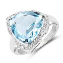 Load image into Gallery viewer, 8.30 Carat Genuine Blue Topaz & White Diamond .925 Sterling Silver Ring