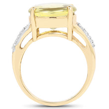 将图片加载到图库查看器,14K Yellow Gold Plated 9.26 Carat Genuine Lemon Topaz Buff Top and White Diamond Brass Ring