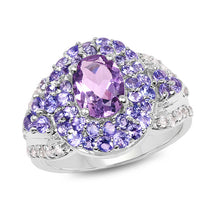 Load image into Gallery viewer, 2.88 Carat Genuine Amethyst, Tanzanite & White Topaz .925 Sterling Silver Ring