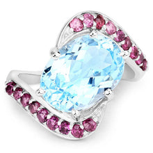 Load image into Gallery viewer, 8.40 Carat Genuine Blue Topaz and Rhodolite .925 Sterling Silver Ring