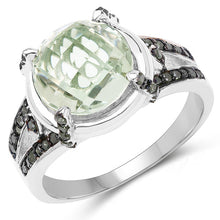 将图片加载到图库查看器,4.06 Carat Genuine Green Amethyst, Green Diamond & White Diamond .925 Sterling Silver Ring