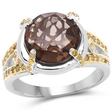 Load image into Gallery viewer, 3.28 Carat Genuine Smoky Quartz and Yellow Diamond .925 Sterling Silver Ring