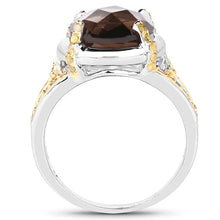 Load image into Gallery viewer, 3.28 Carat Genuine Smoky Quartz and Yellow Diamond .925 Sterling Silver Ring