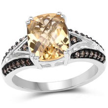 Load image into Gallery viewer, 2.79 Carat Genuine Citrine, Champagne Diamond & White Diamond .925 Sterling Silver Ring