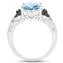 Load image into Gallery viewer, 5.37 Carat Genuine Swiss Blue Topaz, Black Diamond & White Topaz .925 Sterling Silver Ring