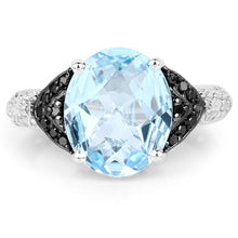 Load image into Gallery viewer, 5.37 Carat Genuine Swiss Blue Topaz, Black Diamond & White Topaz .925 Sterling Silver Ring