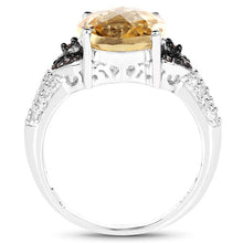 Load image into Gallery viewer, 4.65 Carat Genuine Citrine, Champagne Diamond & White Diamond .925 Sterling Silver Ring
