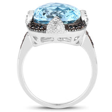 Load image into Gallery viewer, 8.29 Carat Genuine Swiss Blue Topaz, Black Diamond & White Diamond .925 Sterling Silver Ring