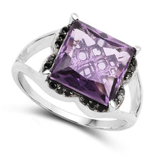 Load image into Gallery viewer, 4.58 Carat Genuine Amethyst & Black Diamond .925 Sterling Silver Ring
