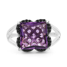 Load image into Gallery viewer, 4.58 Carat Genuine Amethyst & Black Diamond .925 Sterling Silver Ring