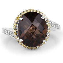 Load image into Gallery viewer, 4.85 Carat Genuine Smoky Quartz, Yellow Diamond & White Diamond .925 Sterling Silver Ring
